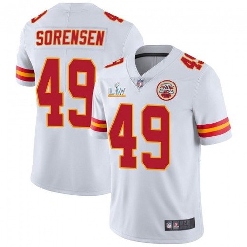 Men's Kansas City Chiefs #49 Daniel Sorensen White NFL 2021 Super Bowl LV Stitched Jersey Men's Kansas City Chiefs #49 Daniel Sorensen White NFL 2021 Super Bowl LV Stitched Jersey